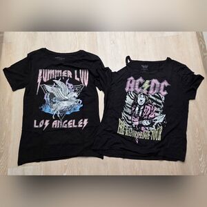 Recycled Karma Black Graphic Tees - Summer Luv & AC/DC